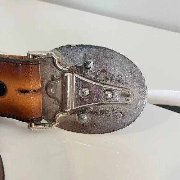Vintage Brazos Joe Belt Co. Tooled Leather w/ Lion’s Head Buckle — Made in USA Vintage Brazos Joe Belt Co. Tooled Leather w/ Lion main image 4